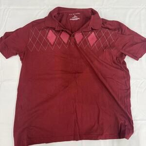 Via Europa Polo Shirt Mens 2XL Red Argyle Diamond Print Cotton Casual Golf